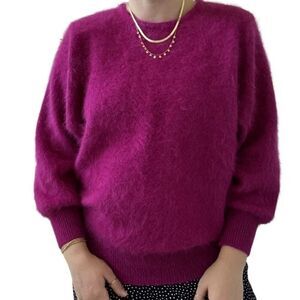 Vintage Womens Fuchsia Pink Angora Fluffy Soft Fuzzy Fall Sweater Sz M